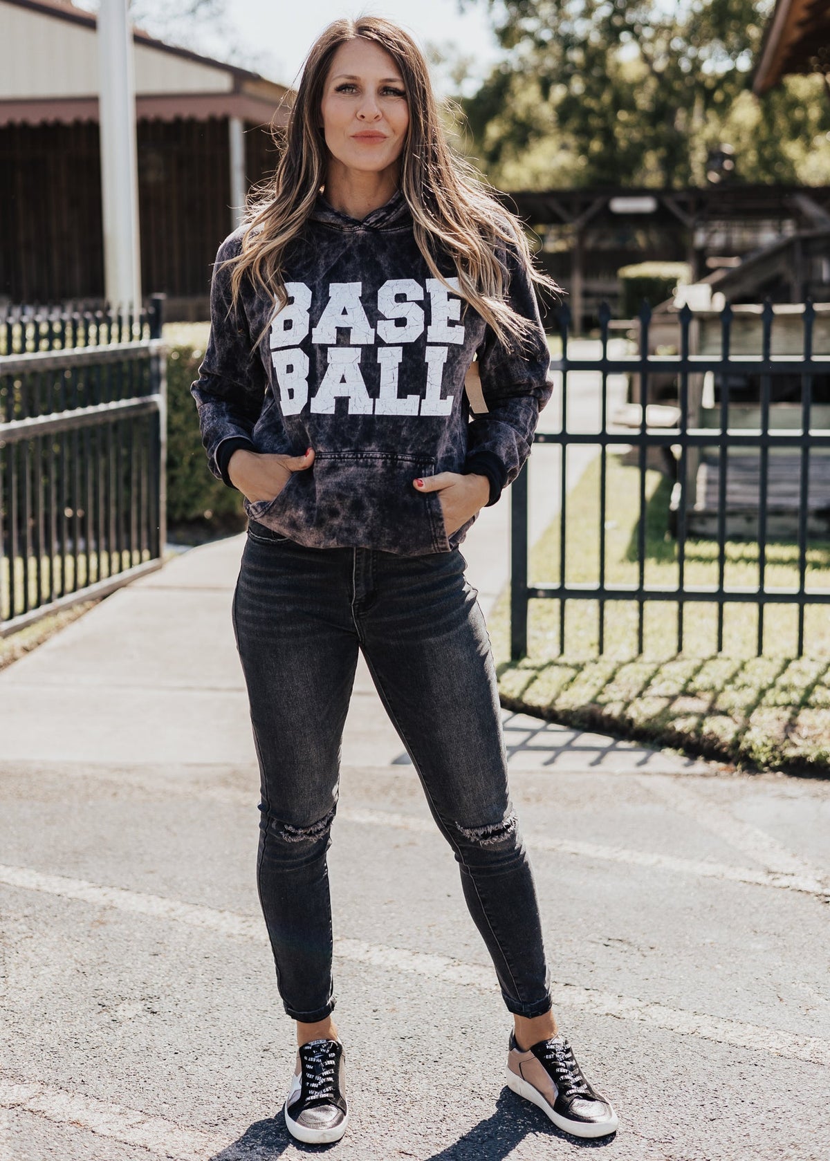 Baseball Vintage Raglan Hoodie in Cloud Black