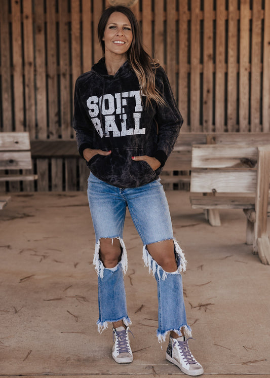 SOFTBALL Vintage Raglan Hoodie *Cloud Black (S-3X)