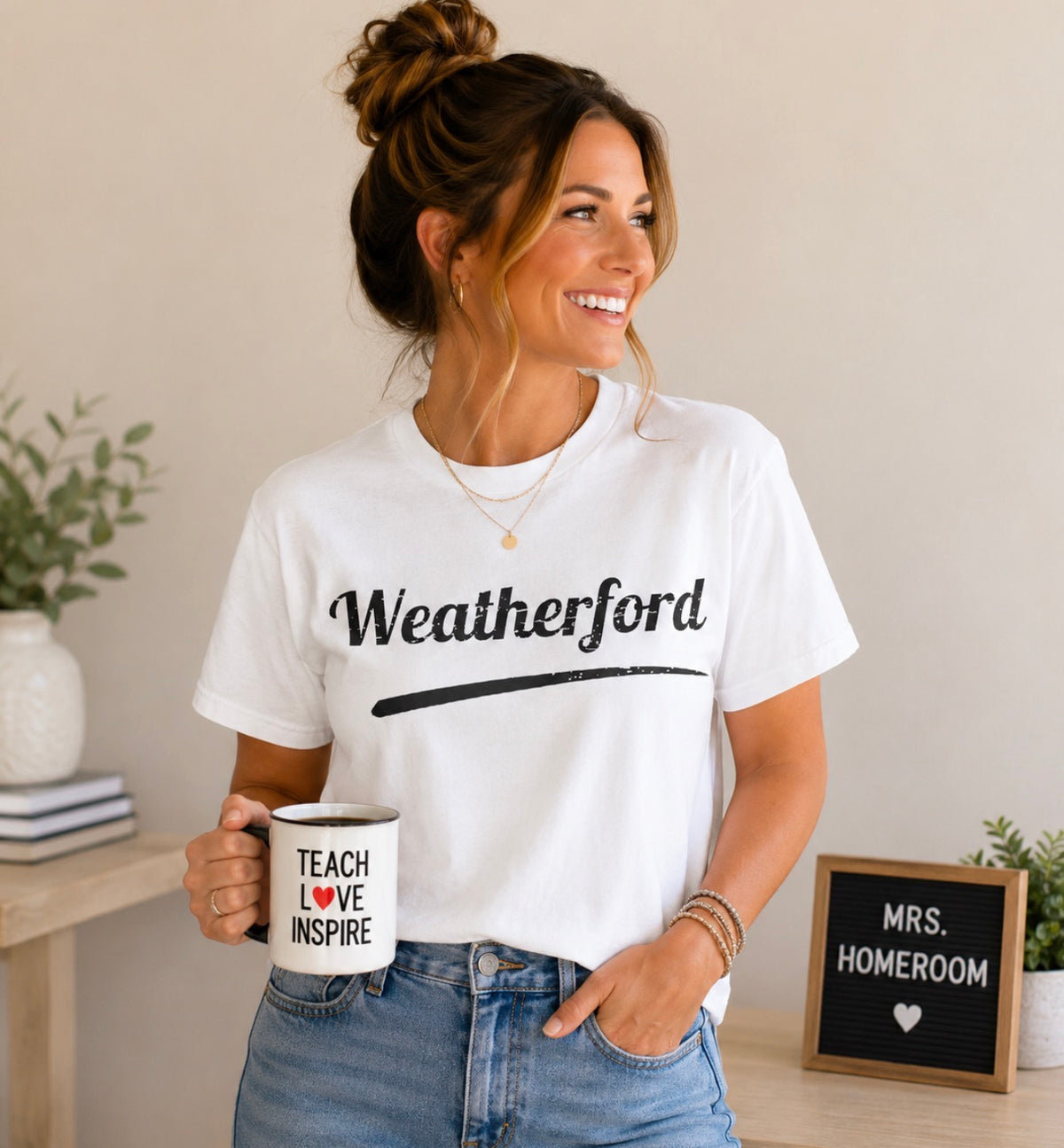 Weatherford Roos Distressed Signature Tee – Game Day Mom Spirit Shirt