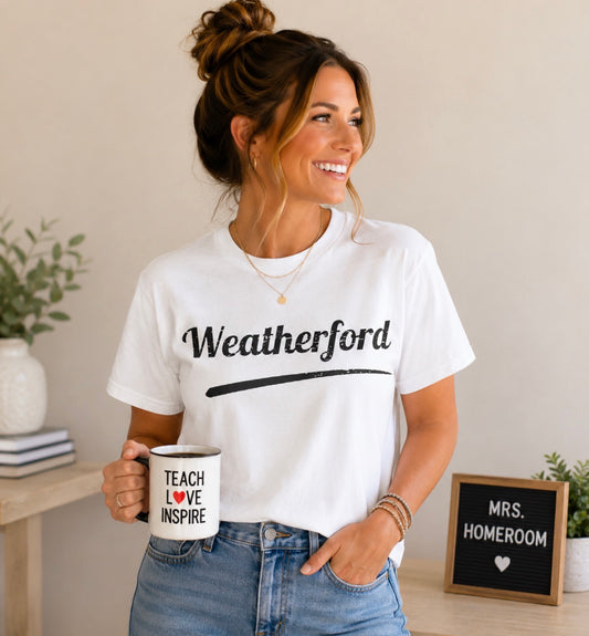 Weatherford Roos Distressed Signature Tee – Game Day Mom Spirit Shirt