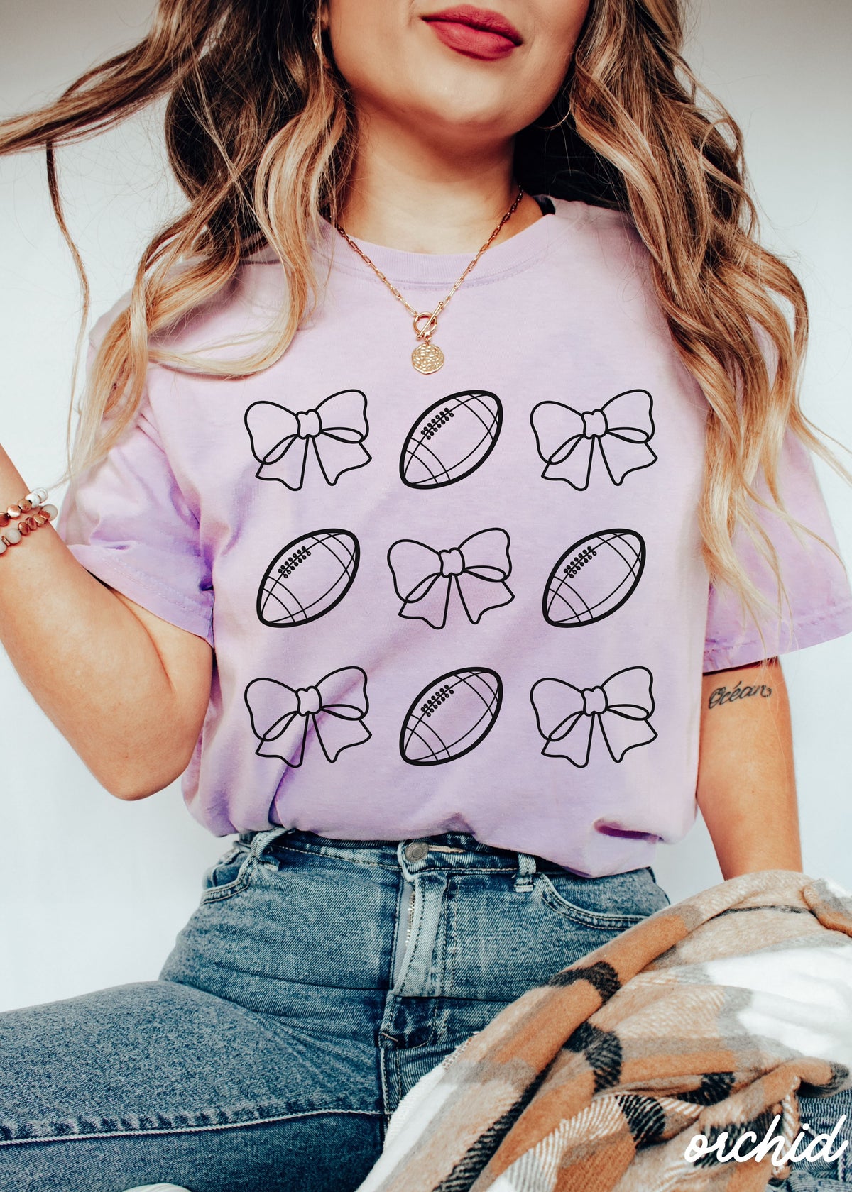 Football Bow Coquette Rows Tee *12 Colors (S-3X)