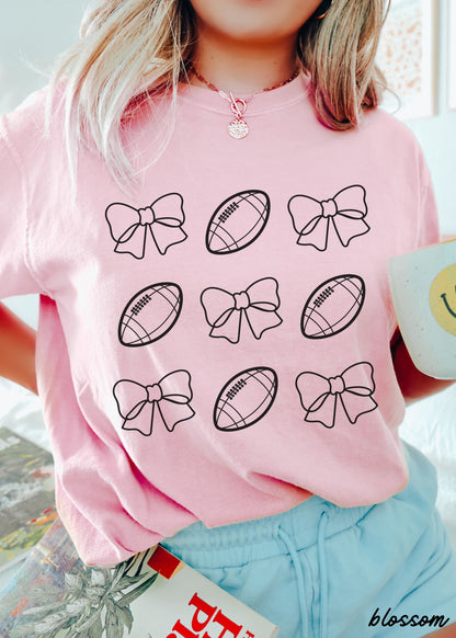 Football Bow Coquette Rows Tee *12 Colors (S-3X)