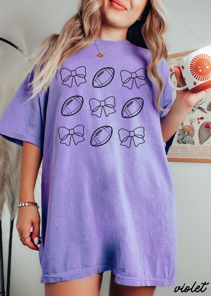 Football Bow Coquette Rows Tee *12 Colors (S-3X)
