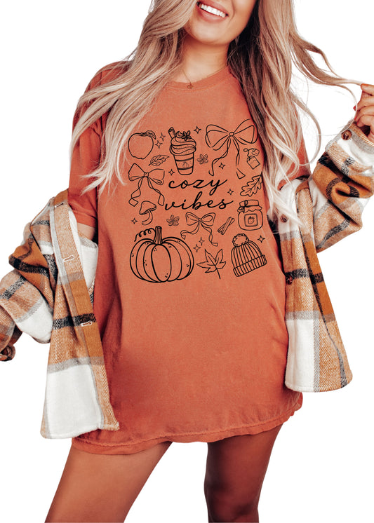 Cozy Vibes Doodle Tee *6 Colors (S-3X)