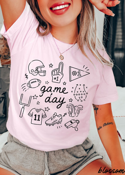 Football Game Day Doodle Tee *16 Colors (S-3X)