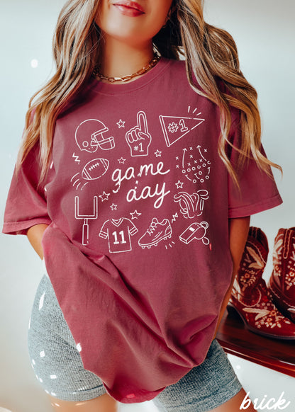 Football Game Day Doodle Tee *16 Colors (S-3X)