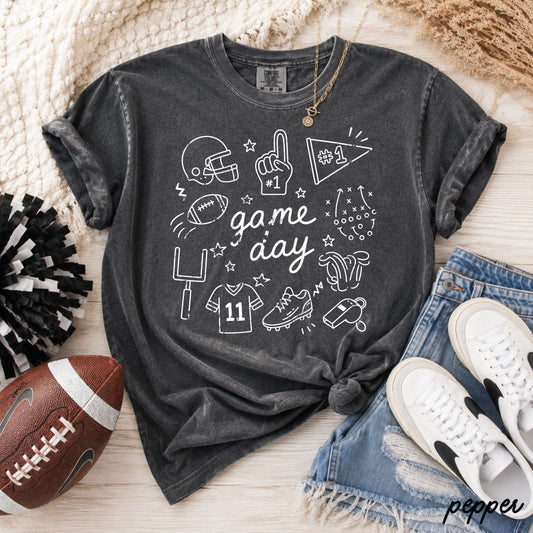 Football Game Day Doodle Tee *16 Colors (S-3X)
