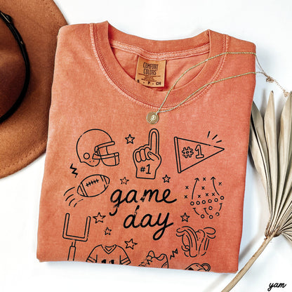 Football Game Day Doodle Tee *16 Colors (S-3X)
