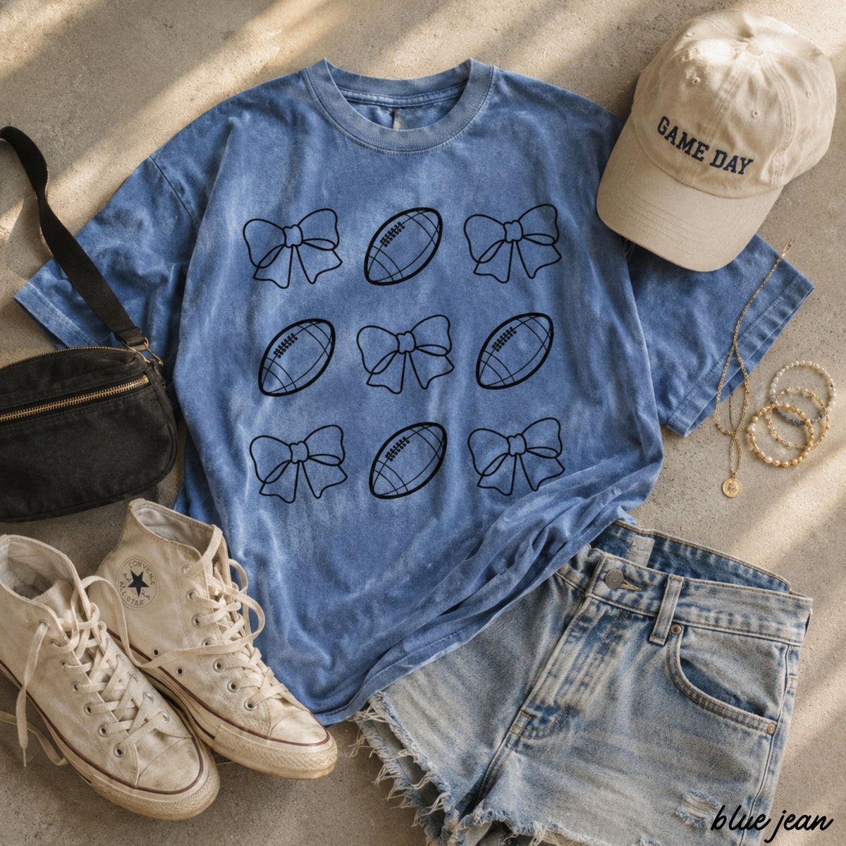 Football Bow Coquette Rows Tee *12 Colors (S-3X)